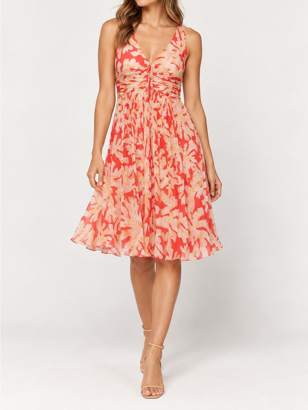 Diane Von Furstenberg 100% Silk Garden Floral Cocktail Dress Sleeveless Coral 4